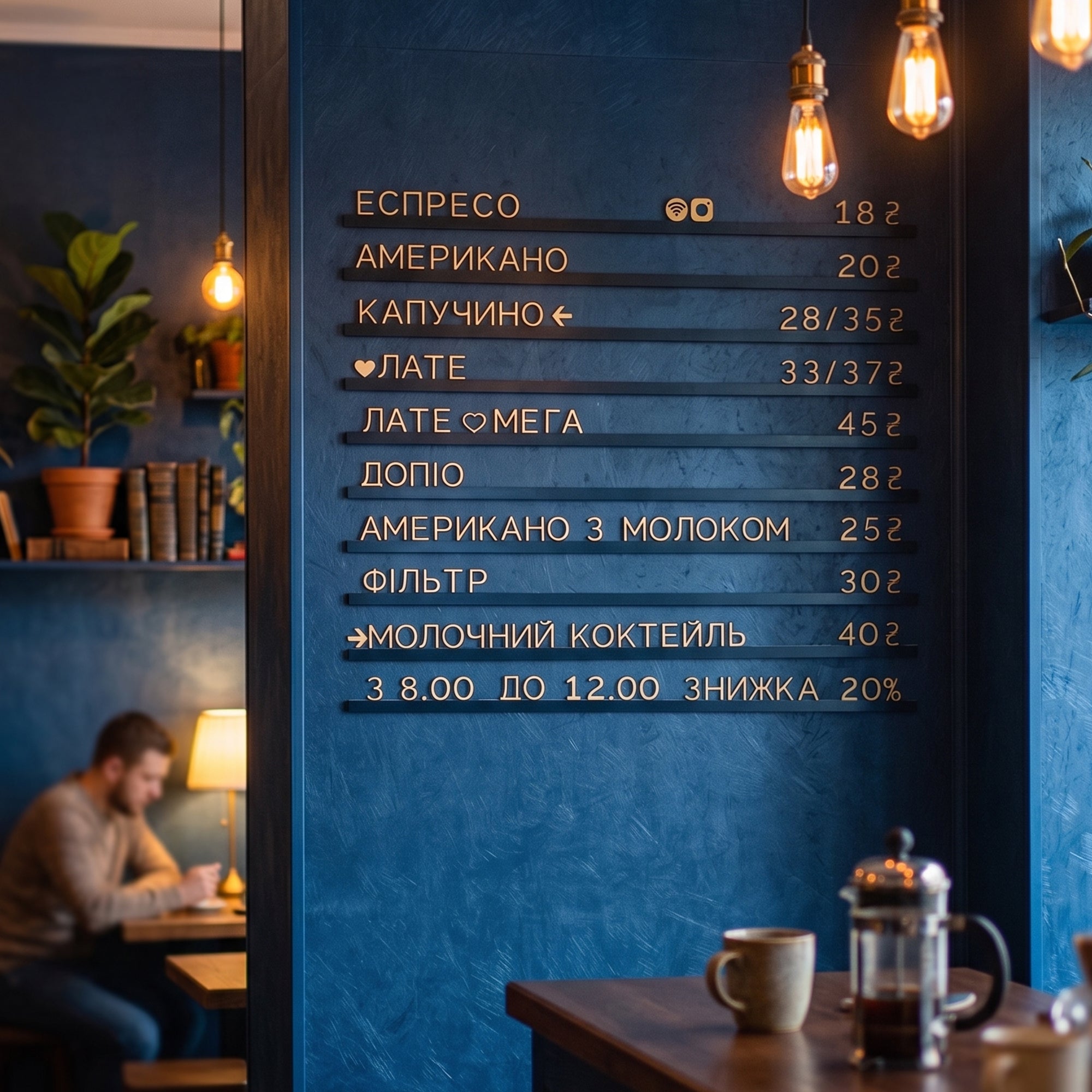 Cyrillic Wooden Menu Board | Ukrainian Russian Letter Board | Black Rails & Birch Letters | Changeable Wall Sign