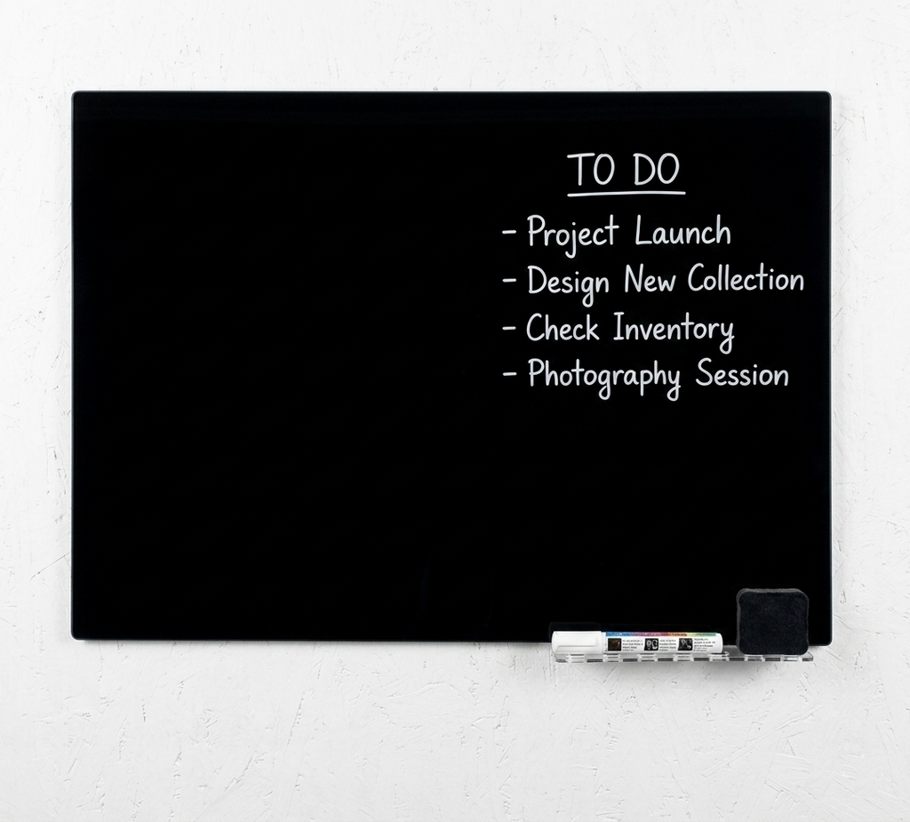 Black Magnetic Glass Board | Dry Erase Tempered Glass Board | Home Office Wall Mount