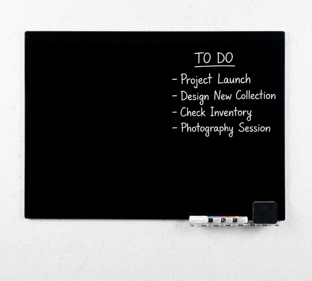 Black Magnetic Glass Board | Dry Erase Tempered Glass Board | Home Office Wall Mount