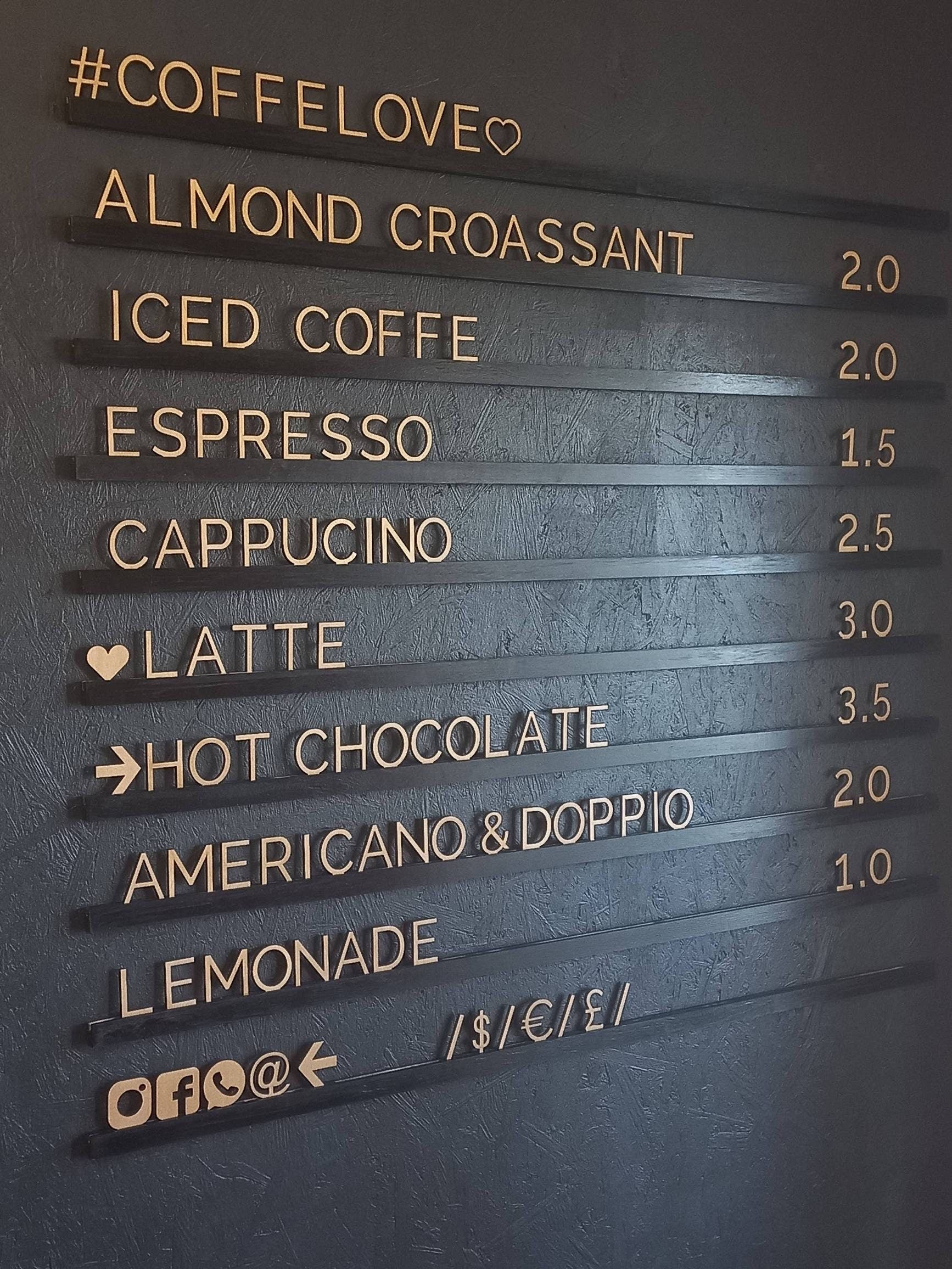 Wooden Menu Board | Light Letters & Black Rails | Changeable Café & Bakery Price List Display