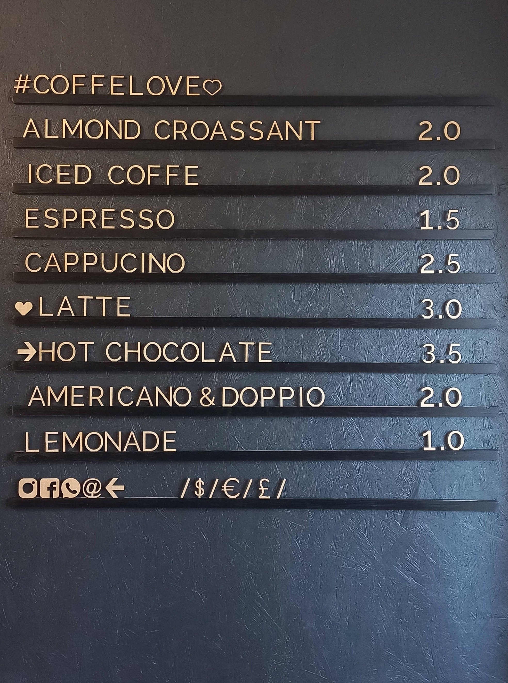 Wooden Menu Board | Light Letters & Black Rails | Changeable Café & Bakery Price List Display