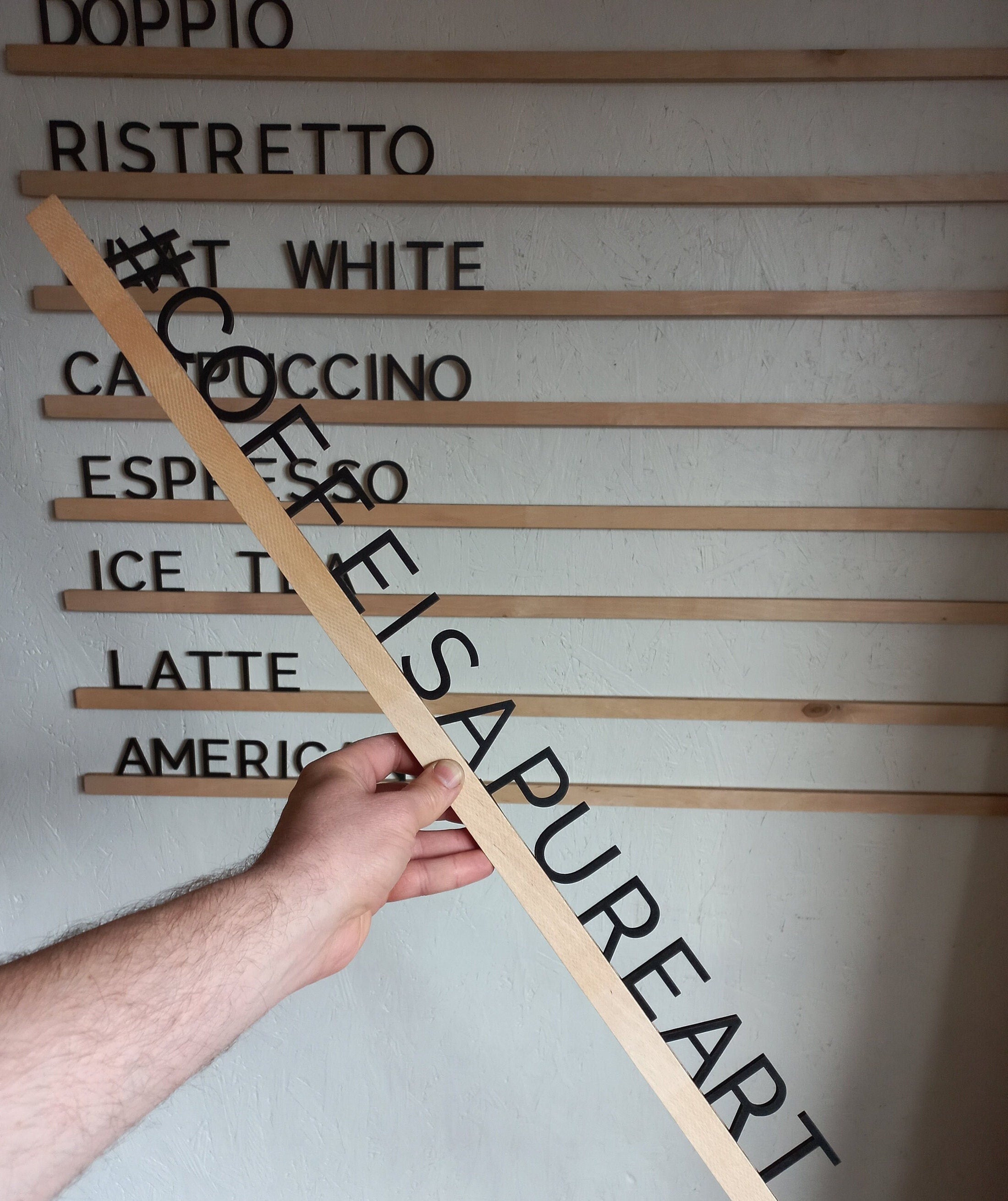 Black Wooden Letter plus Wooden Rails Menu Board, Changeable Letter Board for Bakery, Coffee Shop Wall Price List, Message Board Wall Decor