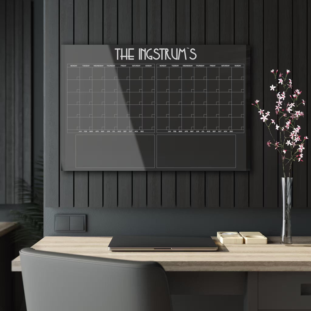 2-Month Magnetic Glass Wall Calendar | Custom Family Planner | Dry Erase Tempered Glass Board