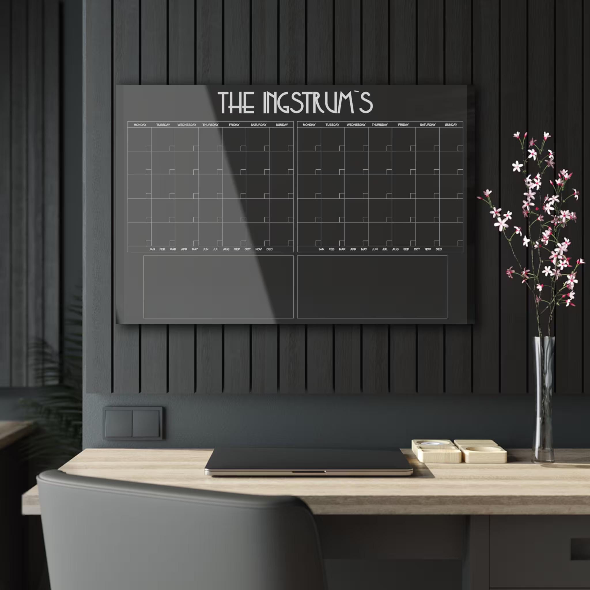 2-Month Magnetic Glass Wall Calendar | Custom Family Planner | Dry Erase Tempered Glass Board