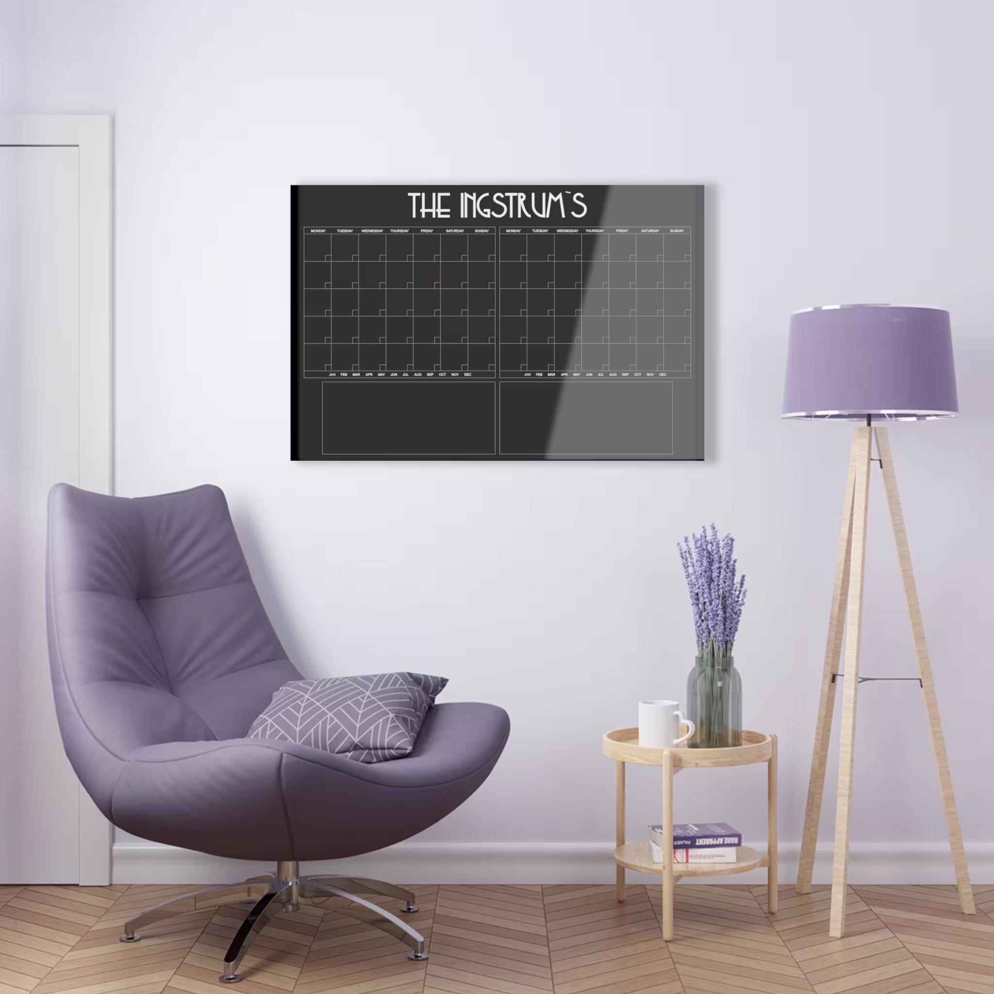 2-Month Magnetic Glass Wall Calendar | Custom Family Planner | Dry Erase Tempered Glass Board