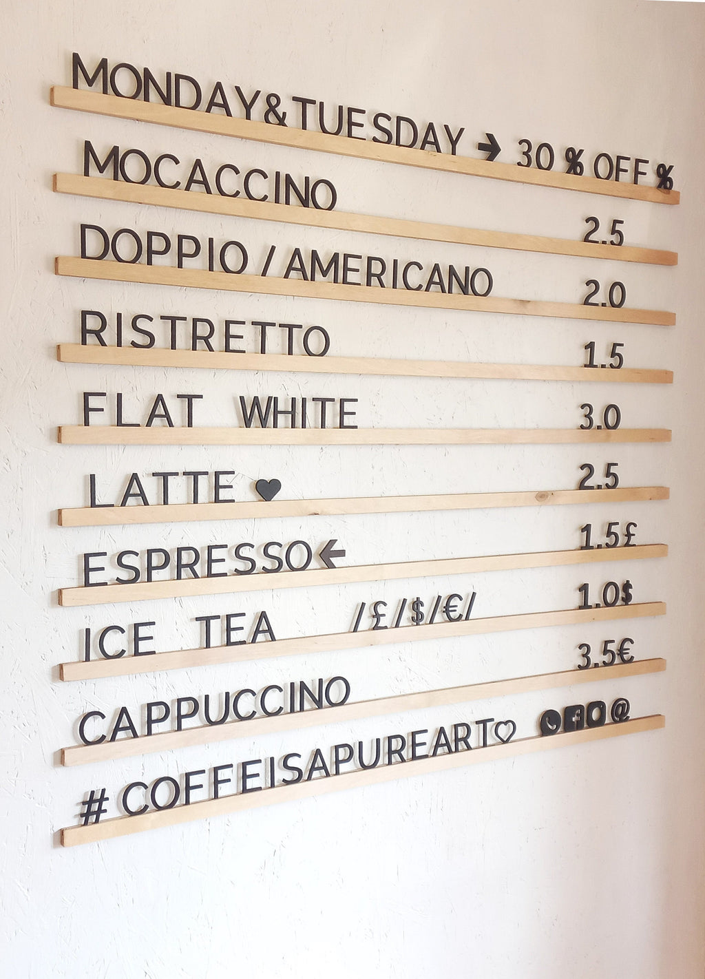 Black Wooden Letter plus Wooden Rails Menu Board, Changeable Letter Board for Bakery, Coffee Shop Wall Price List, Message Board Wall Decor