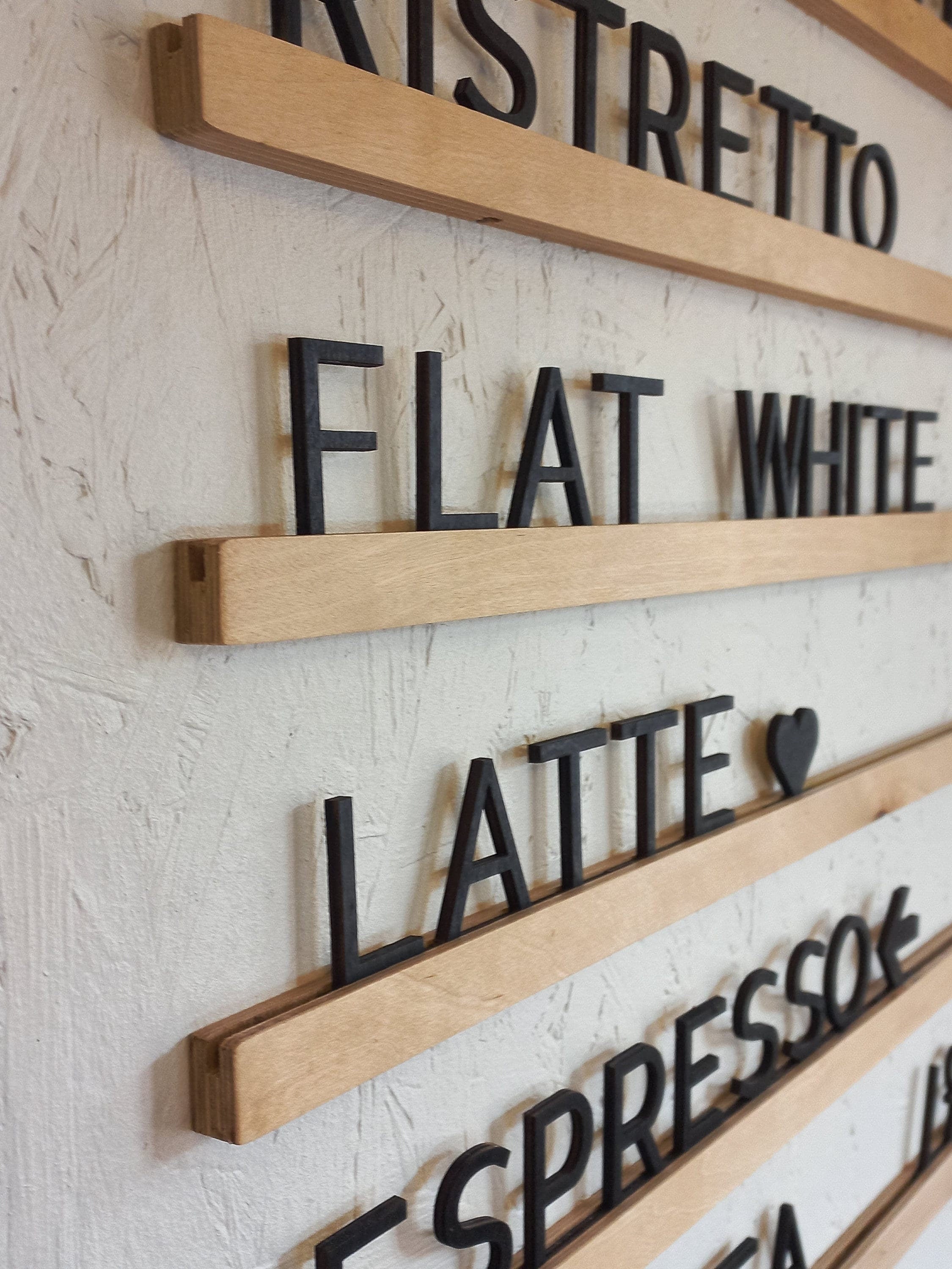 Black Wooden Letter plus Wooden Rails Menu Board, Changeable Letter Board for Bakery, Coffee Shop Wall Price List, Message Board Wall Decor