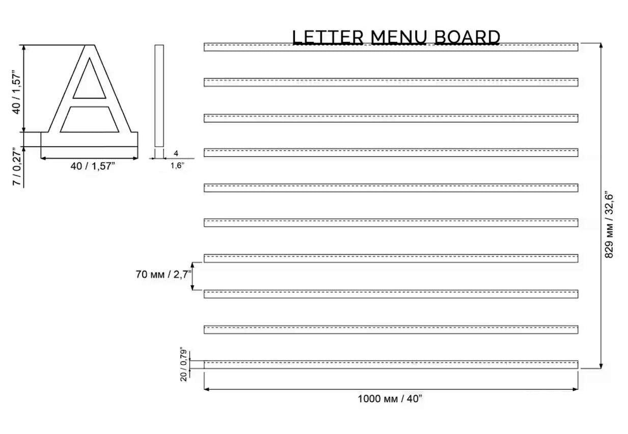 Black Wooden Letter plus Wooden Rails Menu Board, Changeable Letter Board for Bakery, Coffee Shop Wall Price List, Message Board Wall Decor