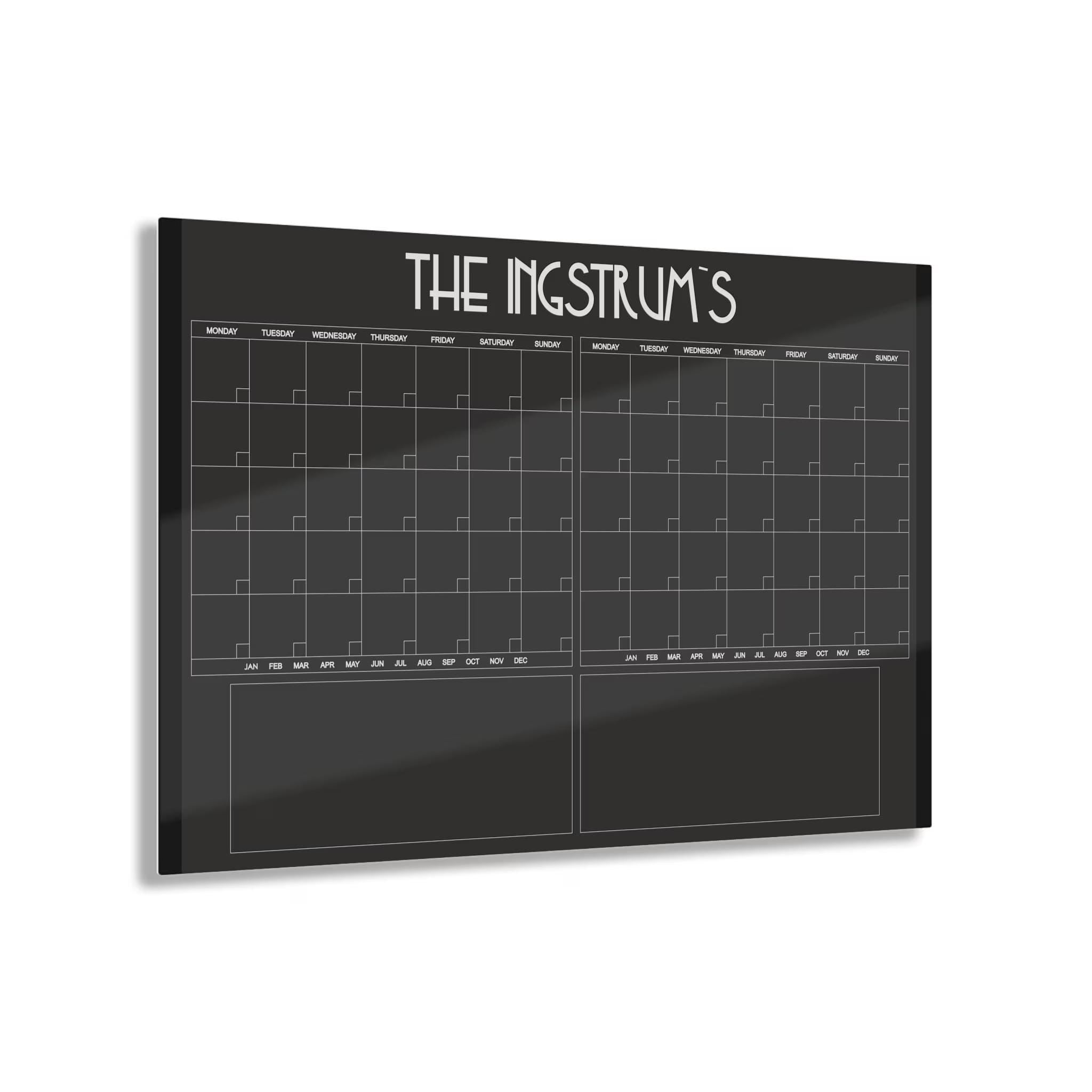 2-Month Magnetic Glass Wall Calendar | Custom Family Planner | Dry Erase Tempered Glass Board
