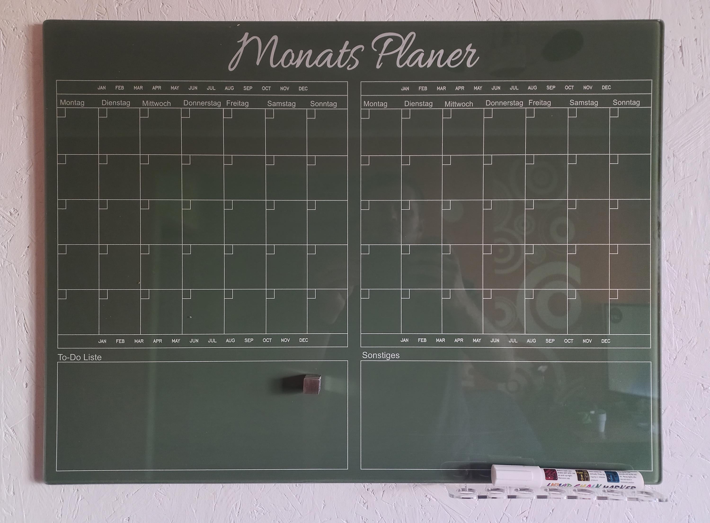 2-Month Magnetic Glass Wall Calendar | Custom Family Planner | Dry Erase Tempered Glass Board