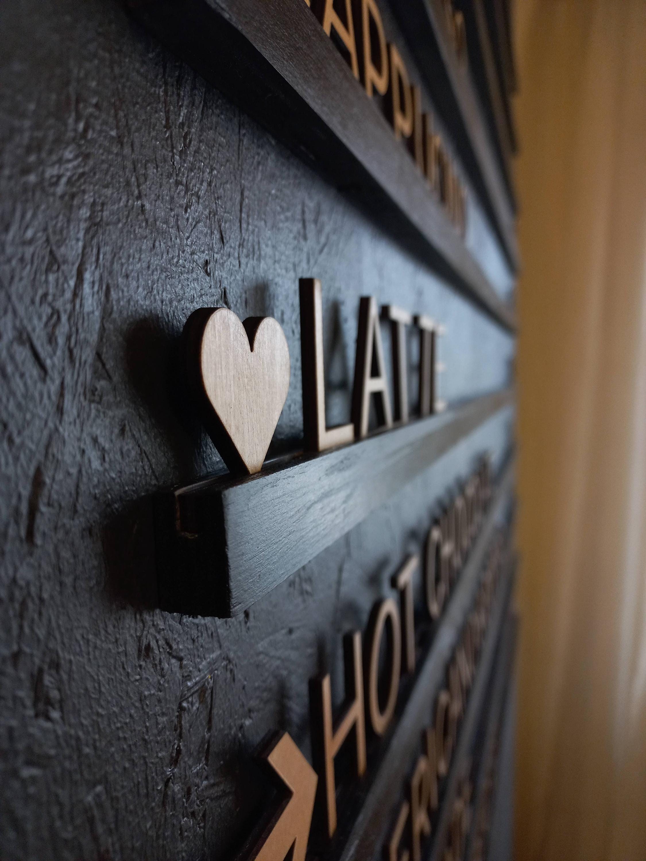 Light Wooden Letter Black Wooden Rails Menu Board, Changeable Letter Board for Bakery, Coffee Shop Wall Price List, Message Board Wall Decor