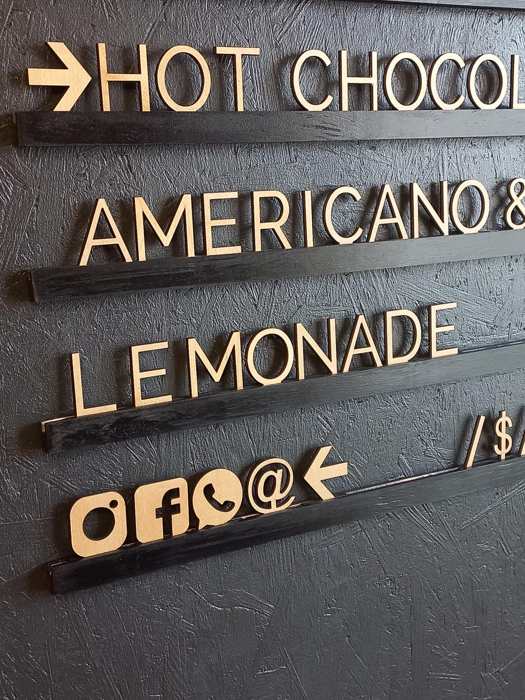 Menu Board for Coffee Shop | Changeable Letter Board Black Rails | Wooden Wall Sign for Bakery & Café