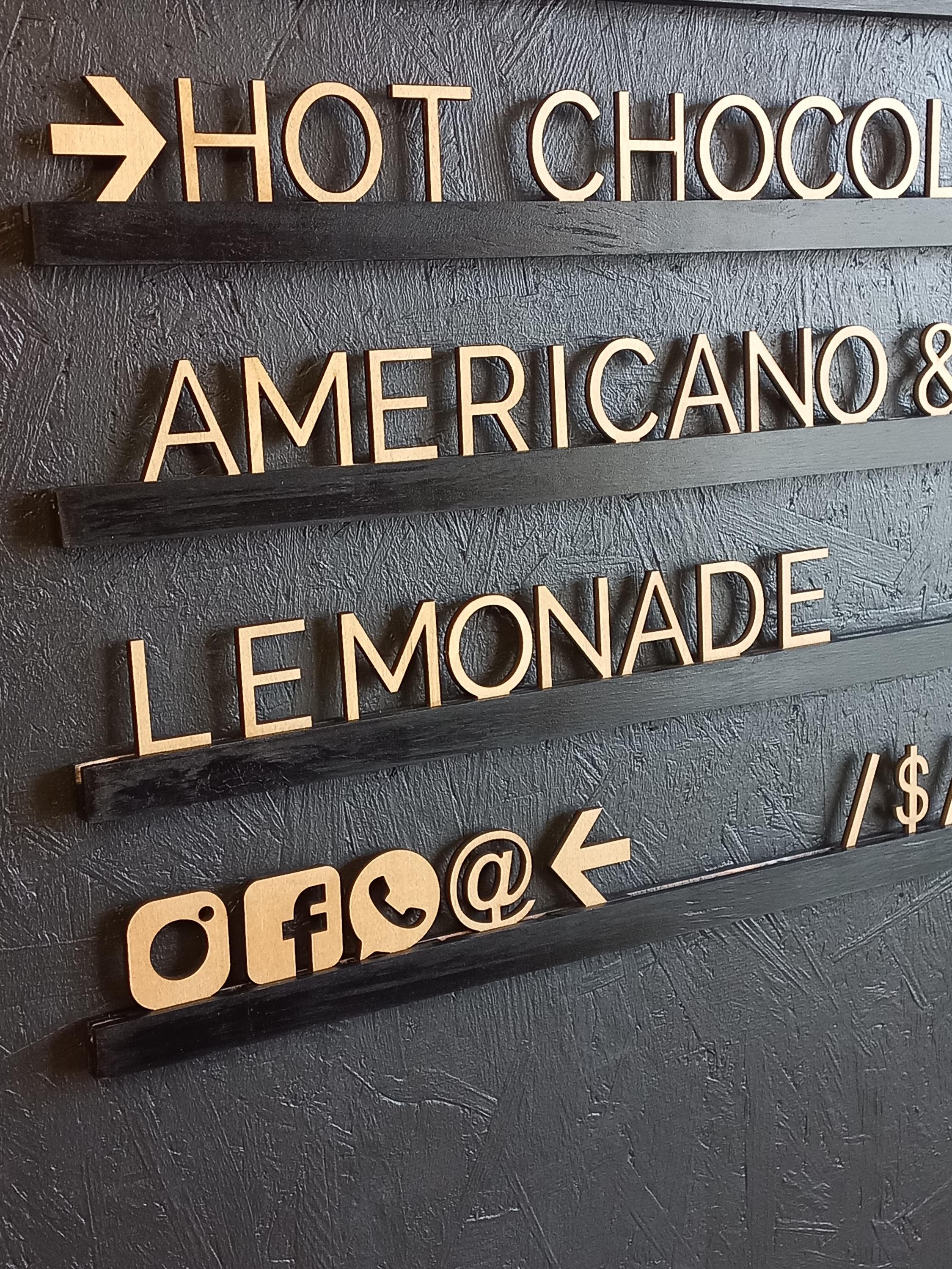 Light Wooden Letter Black Wooden Rails Menu Board, Changeable Letter Board for Bakery, Coffee Shop Wall Price List, Message Board Wall Decor