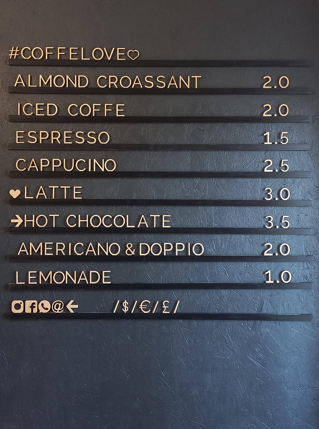 Menu Board for Coffee Shop | Changeable Letter Board Black Rails | Wooden Wall Sign for Bakery & Café