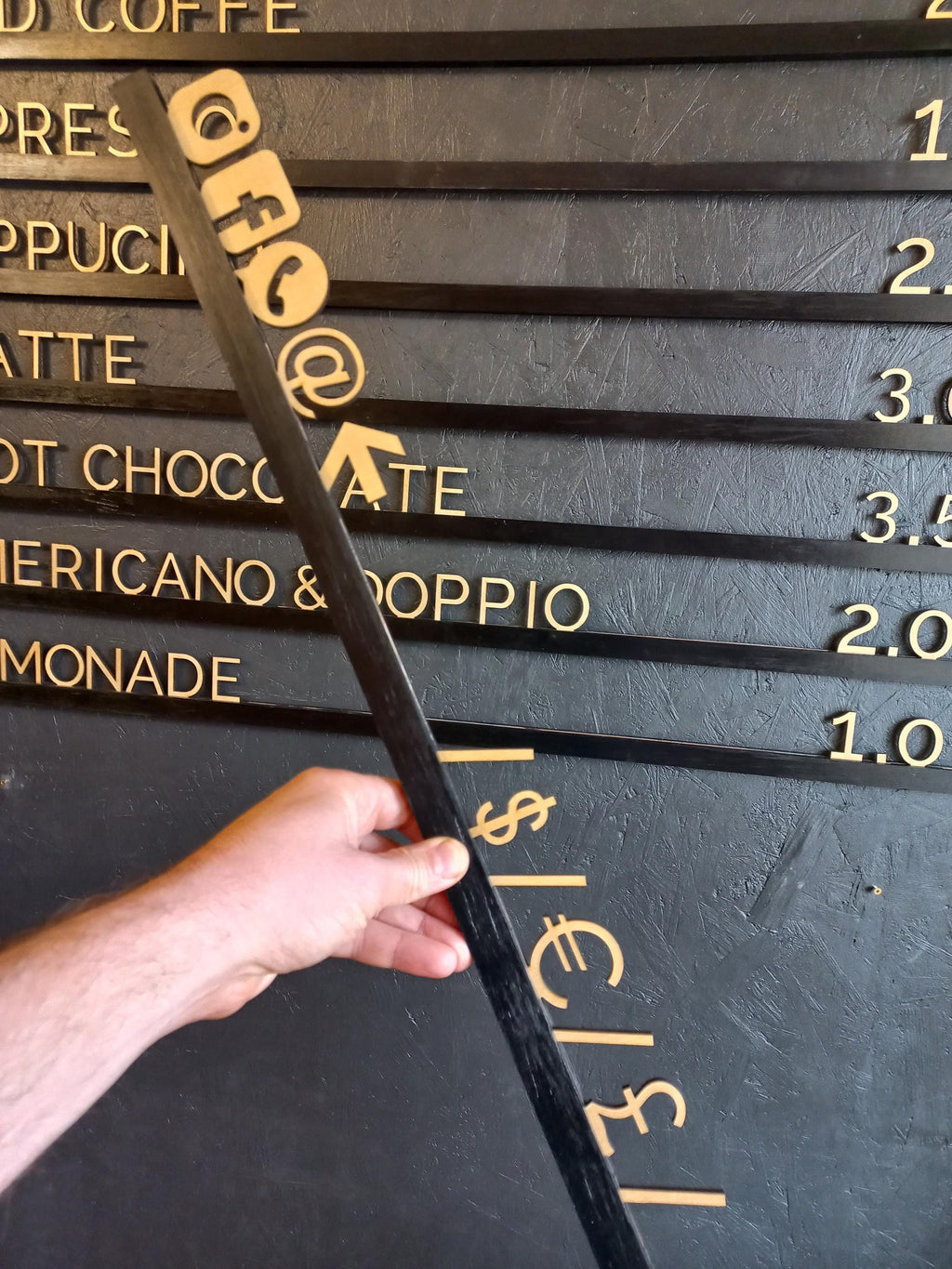 Menu Board for Coffee Shop | Changeable Letter Board Black Rails | Wooden Wall Sign for Bakery & Café
