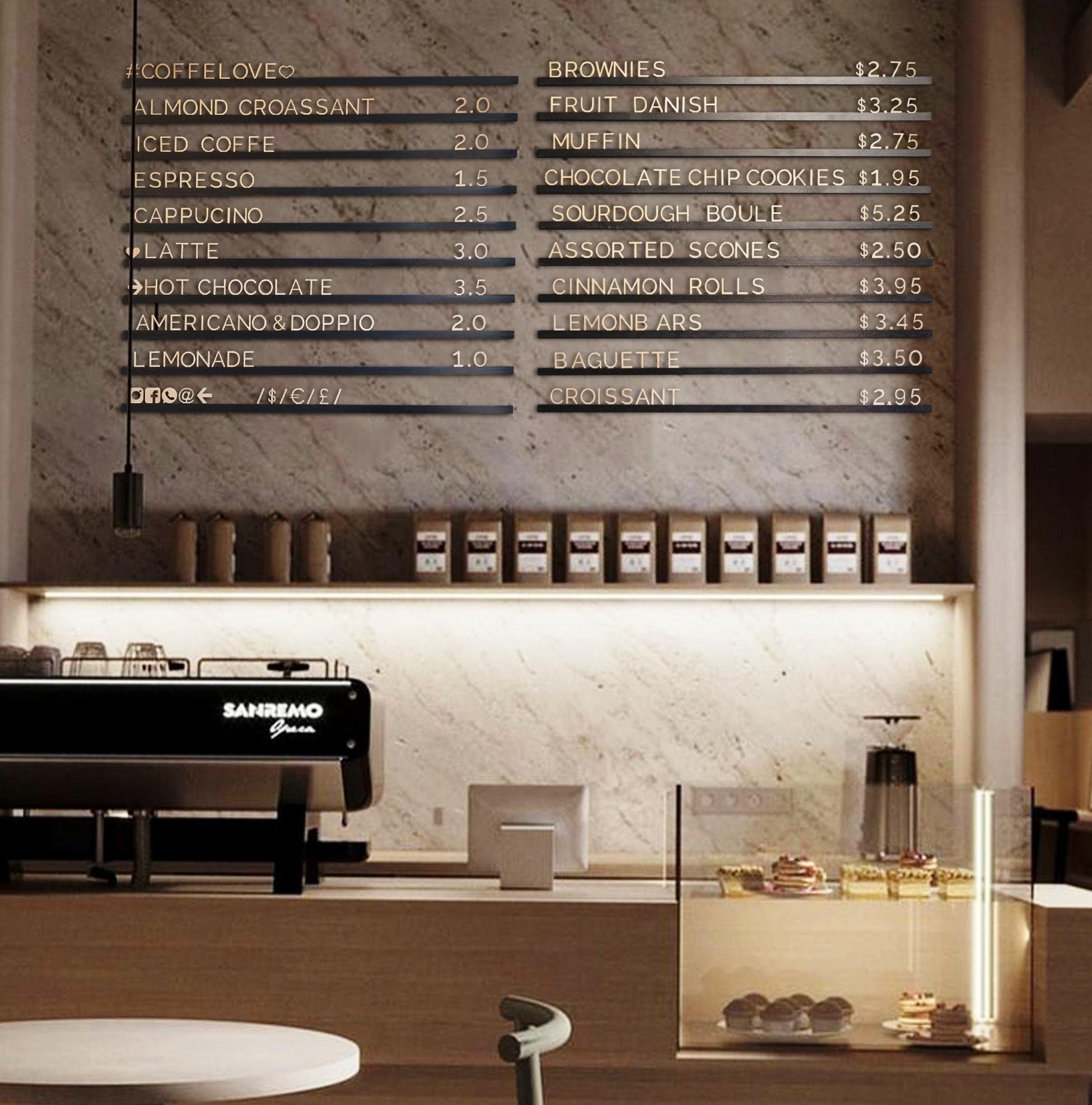 Light Wooden Letter Black Wooden Rails Menu Board, Changeable Letter Board for Bakery, Coffee Shop Wall Price List, Message Board Wall Decor