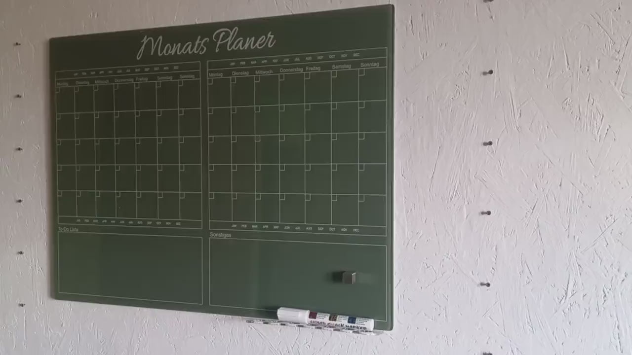 2-Month Magnetic Glass Wall Calendar | Custom Family Planner | Dry Erase Tempered Glass Board